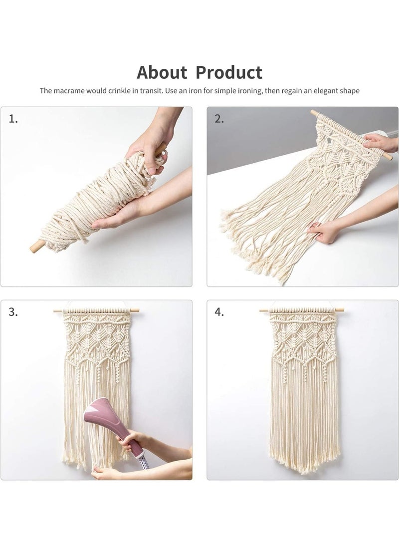 CLENEA 2 Pcs Macrame Wall Hanging, Wall-Mounted Small Woven Tapestry, Boho Chic Wood Beads Fringe Wall Art Home Decor, Suitable for Apartment, Nursery, Party Decorations, Nursery, Gallery, Wedding - Image 2